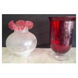 Two Glass Vases: Frosted and Ruby Red Designs