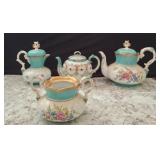 Porcelain Tea Set with Floral and Gold Accents