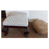 Two Upholstered Footstools with Wooden Bases