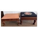 Two Wood Footstools with Upholstered Tops
