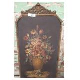 Framed Floral Artwork With Ornate Wood Details