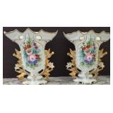 Porcelain Floral Vases, 9" Tall