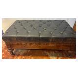 Tufted Leather Storage Ottoman on Casters