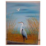 Acrylic Painting of Heron by Local Artist Dudek