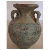 8in Two-Handled Ceramic Vase with Etched Details