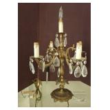 Brass Table Candelabra Lamp with Crystal Prisms