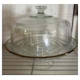 Glass Cake Stand with Dome Lid and Gold Trim