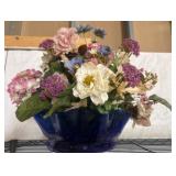 Artificial Floral Arrangement in Blue Glass Vase