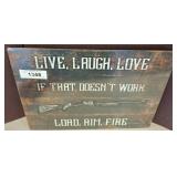 Wall Sign With Gun-Themed Phrase, 16x12