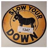 Round Metal Sign With Donkey Graphic
