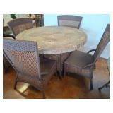 Mosaic-Top Table with Four Wicker Chairs
