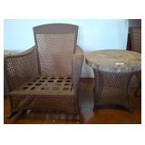 Outdoor Wicker Armchair and Mosaic-Top Side Table