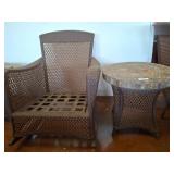 Outdoor Wicker Armchair and Mosaic-Top Side Table