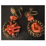 Gold-Tone Earrings With Coral Accents