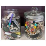 Two Glass Jars of Mixed Costume Jewelry