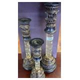 Three Glass and Metal Candlesticks