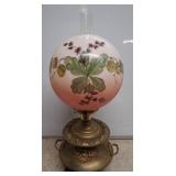 Corded Brass Oil Lamp with Hand-Painted Glass Shad