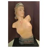Signed Ceramic Female Bust on Black Base SC counte
