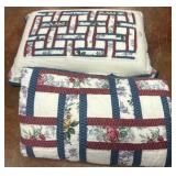 Floral Patchwork Quilt and Pillow with Blue and Re