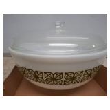 Pyrex Milk Glass Bowl With Lid and Geometric Patte