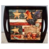 Decorative Wooden Serving Tray with Rooster Motif