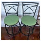 Metal Bar Stools with Green Cushions