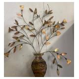 Metal Wall Sculpture of Vase with Leaves
