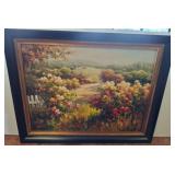 Framed Landscape Oil Painting, Garden Scene