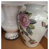 Two Ceramic Vases: Floral and Crackle Glaze