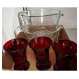 Glass Mixing Bowls and Ruby Red Glass Goblets
