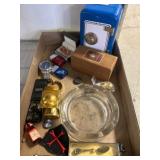 Box Lot With Assorted Items and Miniature Safe