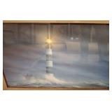 Framed Lighthouse Print With Ornate Border, 42x30b