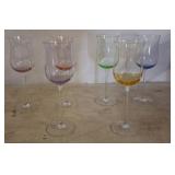 Six Multicolored Stemmed Glasses