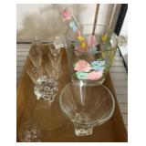 Hand-Painted Glass Punch Bowl and Glassware Set