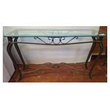 Glass-Top Console Table with Wrought Iron Base