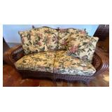 Wicker Loveseat with Floral Cushions, 55