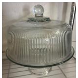 Glass Cake Stand with Ribbed Dome Cover