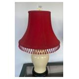 Table Lamp With Red Shade and Beaded Trim, 28ï¿½