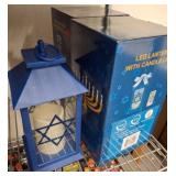 3pc Blue LED Lantern With Hanukkah Decoration