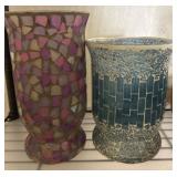 Two Mosaic Glass Vases in Pink and Blue