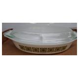 Pyrex Divided Dish with Lid and Geometric Pattern