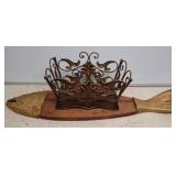 Brass and Wood Fish Motif Centerpiece