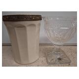 Ceramic Wastebasket and Cut Glass Compote