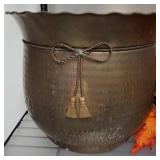 Metal Planter with Scalloped Rim and Cord Accent