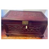 Carved Wood Storage Chest with Hinged Lid