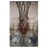 Glass Decanters and Metal-Wrapped Vase