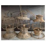 Four Metal Railroad-Style Lanterns
