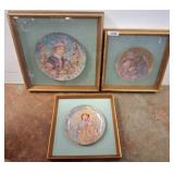 3 Framed Edna Hibel Decorative Plates