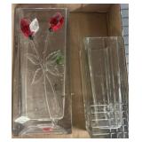 Glass Vase and Floral Relief Glass Plate