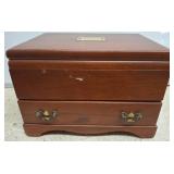 Wooden Jewelry Box with Green Lined Interior